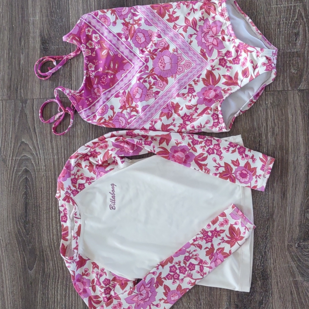 Girls Billabong bathing suit and rash guard set